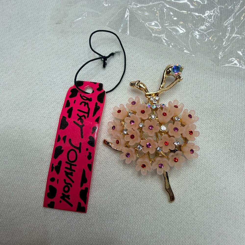 Betsey Johnson Gold Tone Rhinestone Flower Ballerina Dancer Brooch